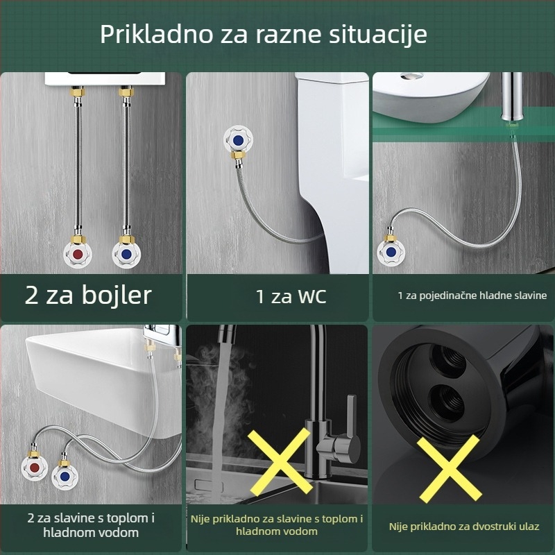 Vodovodni priključni crijevo od 304 nehrđajućeg čelika s metalnim opletom, univerzalna ugradnja, radna temperatura 80°C