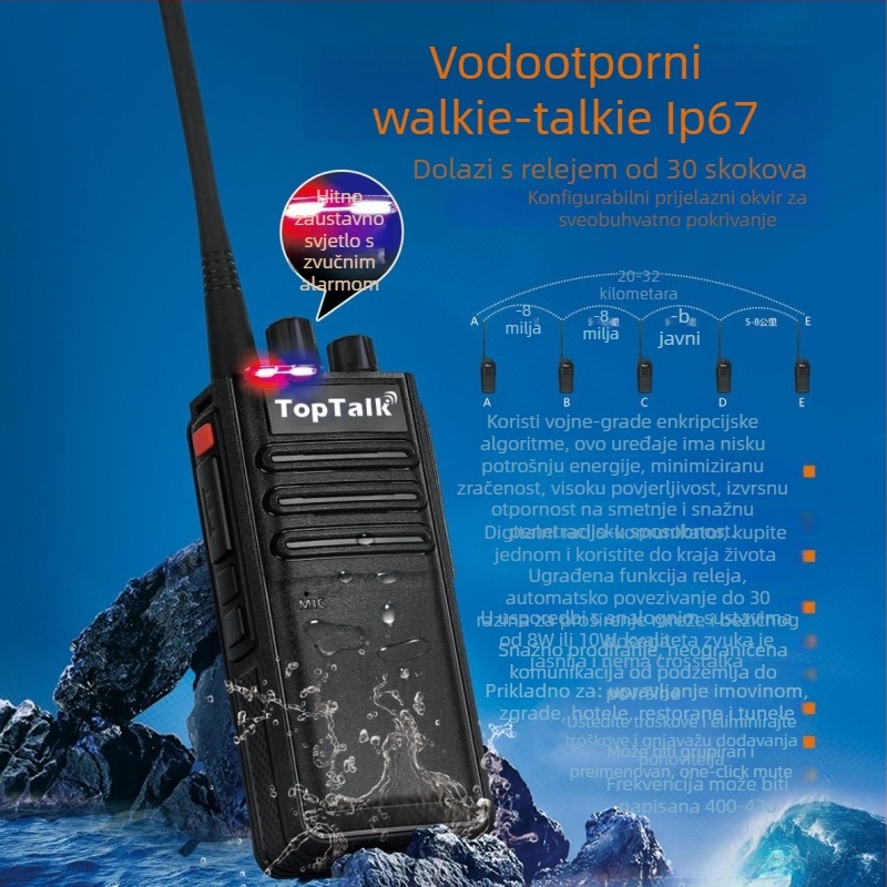 Walkie-Talkie IP68 vodootporna, 5W visoka snaga, raspon 3–5 km, 99 kanala, baterija 5000mAh