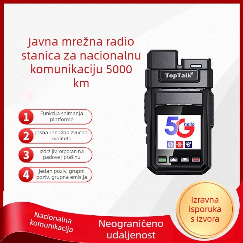 TopTalk 5G/4G/3G/2G javni mrežni interkom, kompaktna cjelovita jedinica, 200 kanala, RF izlaz 2W, domet iznad 50 km, litij-ionska baterija 2550mAh
