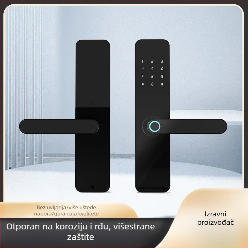 Pametna elektronička brava za drvena unutarnja vrata s otiskom prsta, lozinkom i pristupom karticom — 100 otisaka, >100000 otključavanja, skeniranje <0.5 s, FAR 0.1%, radna temperatura -20 do 50°C