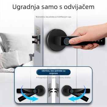 Sferni pametni brava otisaka prsta s jednim dodirom ručkom, model B1, za drvena/unutarnja vrata, kapacitet 100 otisaka prsta, 100000 otključavanja, DC napajanje