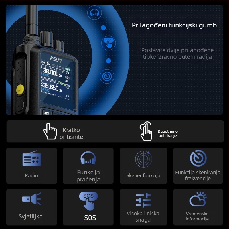 Ručni interkom za vanjsku sigurnost gradilišta, doseg 5-10 km, izlaz 10W, 16 kanala, baterija 4000 mAh, zaslon UV110D