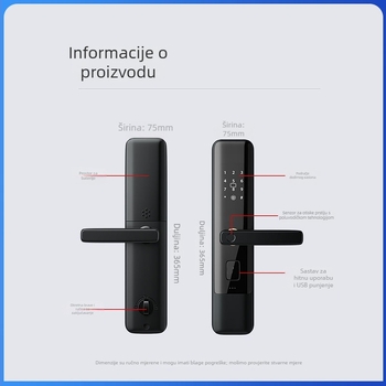 Pametna vrata zaključavanje s otiskom prsta i PIN-om, sigurnost razine C, moderni minimalistički dizajn, model SWR-B2-4, memorija otisaka 30 000, otključavanja 30 000, Solwell Technology