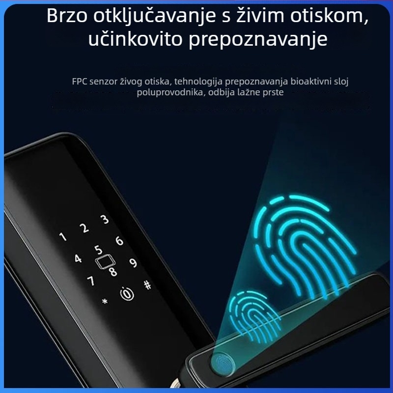 Pametna vrata zaključavanje s otiskom prsta i PIN-om, sigurnost razine C, moderni minimalistički dizajn, model SWR-B2-4, memorija otisaka 30 000, otključavanja 30 000, Solwell Technology