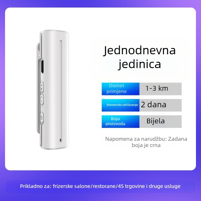 Bluetooth walkie-talkie s klipom na ovratnik za salone ljepote i frizerske usluge — 2W, 16 kanala, domet 1,5–3 km, Li‑ion baterija 1200 mAh