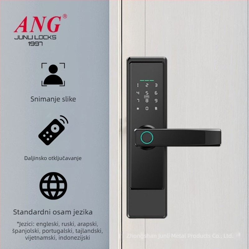 Pametni brava za unutarnja drvena vrata s otiskom prsta — aluminijska legura, model C1, debljina brave 0,8 mm, razmak 1,0 mm, stil lagan luksuz