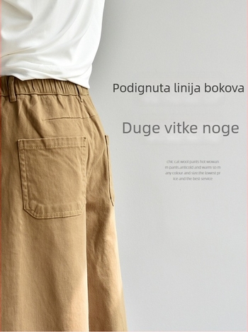 Pamukaste denims široke hlače, visoki struk, Ice-Wash, mikroelastične