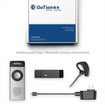 Getien Bluetooth interkom — kompaktno bežično kućište za male hotele i usluge ugostiteljstva; Raspon frekvencija: 430 MHz; Teorijski domet komunikacije: 1,5–3 km; Tip baterije: litij; Kapacitet baterije: 600; Tip mreže: radio mreža