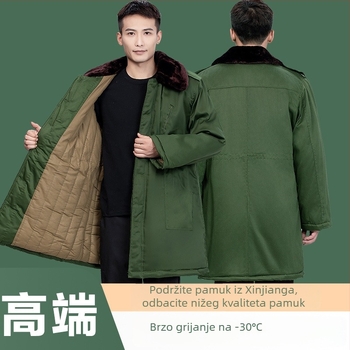 Zimski kaput od pamuka s fleksi podstavom, kapuljačom, dugačak kroj, punilo od pamuka, jednoredno zatvaranje, za odrasle muškarce.