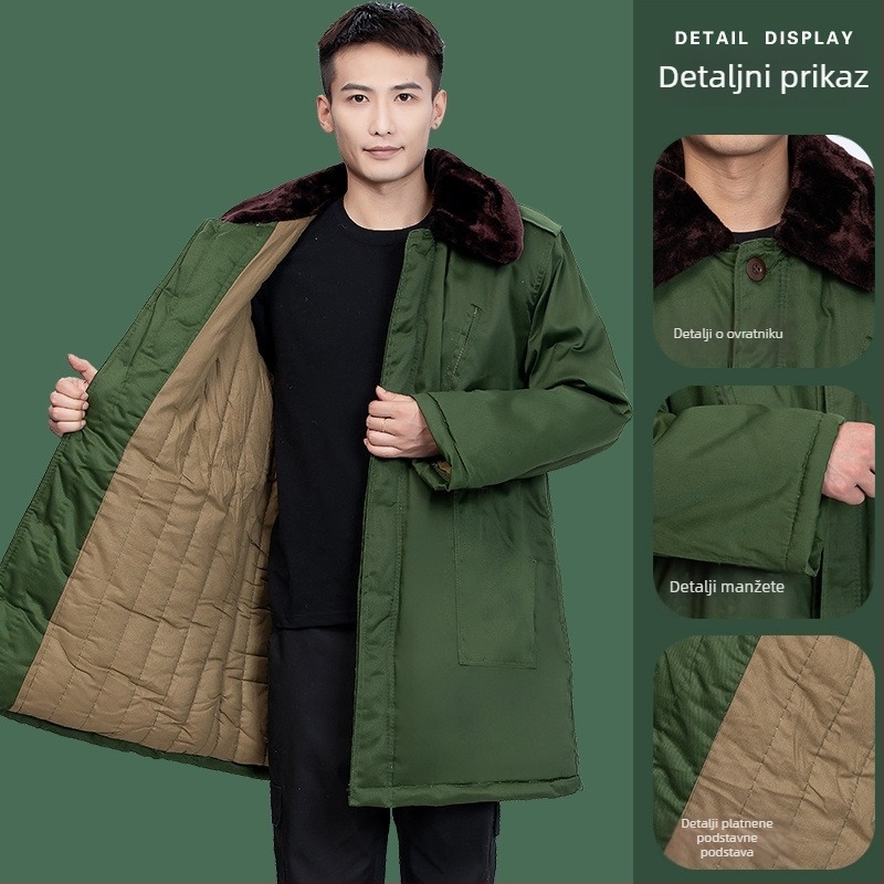 Zimski kaput od pamuka s fleksi podstavom, kapuljačom, dugačak kroj, punilo od pamuka, jednoredno zatvaranje, za odrasle muškarce.