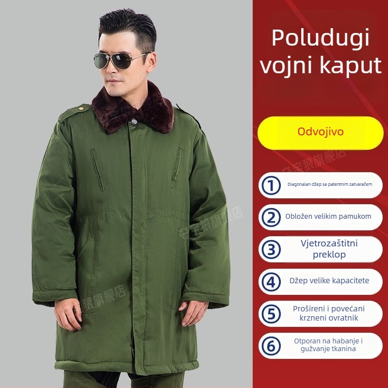 Zimski kaput od pamuka s fleksi podstavom, kapuljačom, dugačak kroj, punilo od pamuka, jednoredno zatvaranje, za odrasle muškarce.