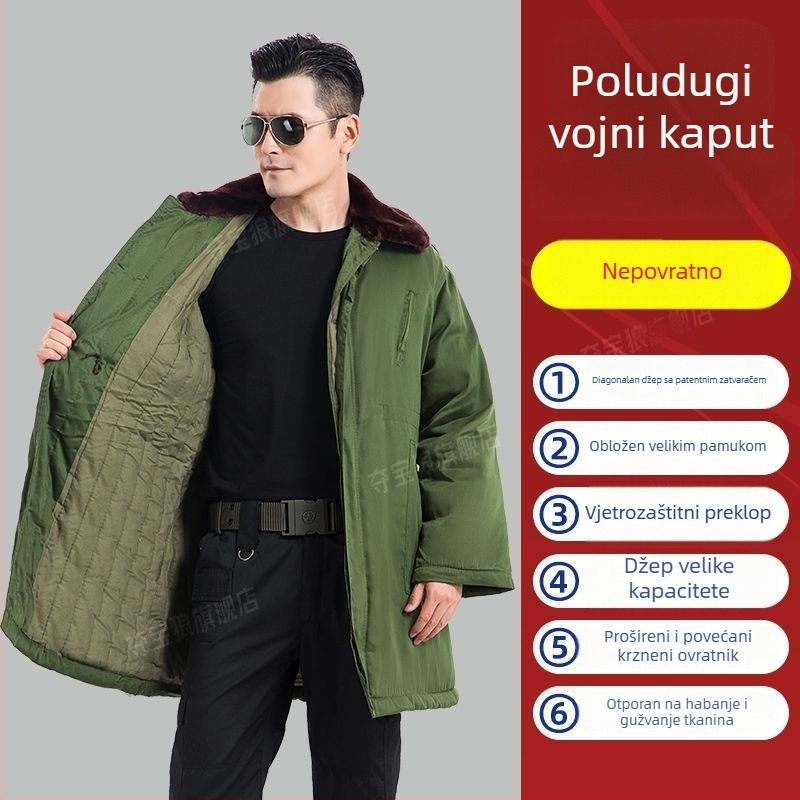 Zimski kaput od pamuka s fleksi podstavom, kapuljačom, dugačak kroj, punilo od pamuka, jednoredno zatvaranje, za odrasle muškarce.
