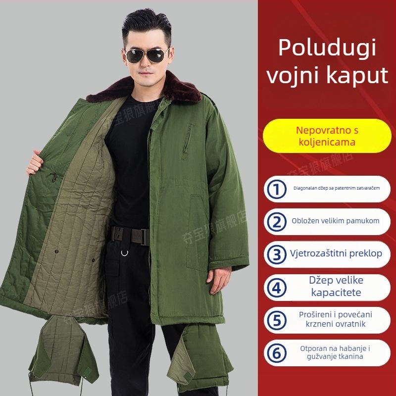 Zimski kaput od pamuka s fleksi podstavom, kapuljačom, dugačak kroj, punilo od pamuka, jednoredno zatvaranje, za odrasle muškarce.