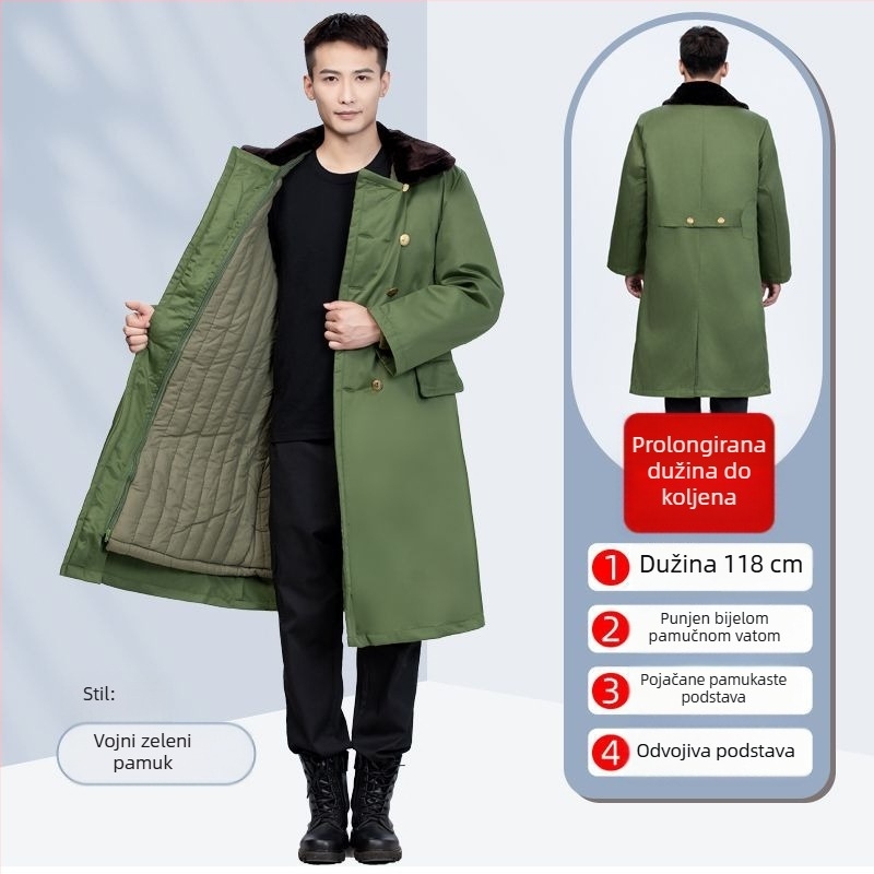 Zimski kaput od pamuka s fleksi podstavom, kapuljačom, dugačak kroj, punilo od pamuka, jednoredno zatvaranje, za odrasle muškarce.