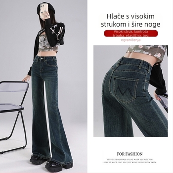Ženske traperice s izšivanjem – denim, visok pas, blago širše, retro stil, zima 2024