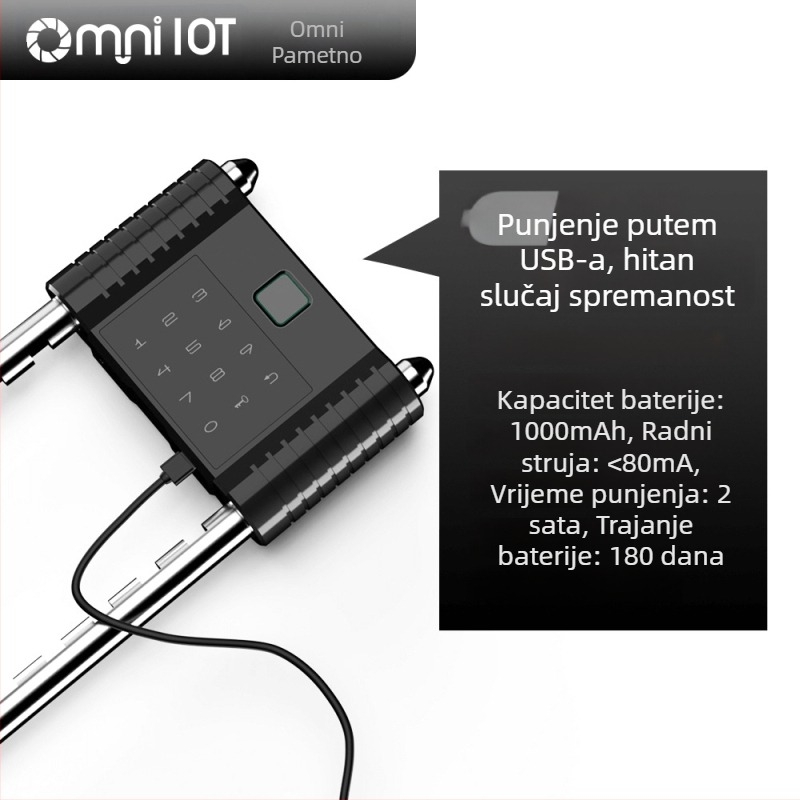 U-oblika digitalni zaključavač za vrata s otiskom prsta i elektroničkim kodom | Materijal: legura + ABS plast | Pogodno za protivkrađu vrata, staklena vrata, uredske i trgovinske prostore