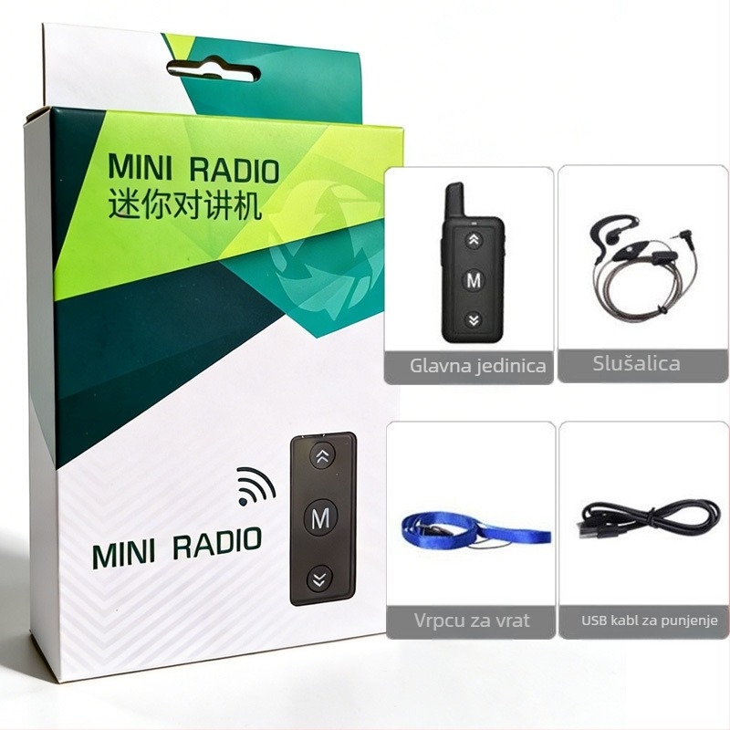 16-kanalni mini lavalier interkom, mikro dizajn uha, raspon frekvencija 3–5 km, RF izlazna snaga 1, litijeva baterija 700