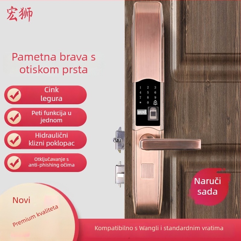 W617 Pametna brava s automatskim kliznim poklopcem, kapacitet otisaka prstiju 100, vrijeme skeniranja 0,25 s, više od 100000 ciklusa otključavanja, pogodna za drvena, sigurnosna, bakrena i nehrđajuća vrata