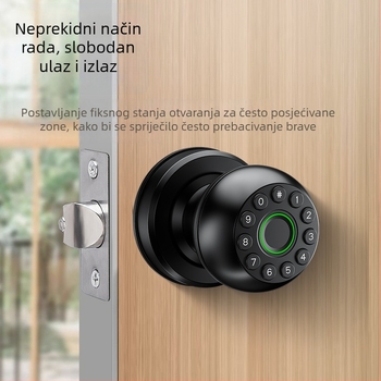 Pametna brava s otiskom prsta i Bluetooth za unutarnja vrata – 20 mjesta za otiske, više od 100000 otključavanja, skeniranje 0,14 s, radna temperatura -20 do 70°C, vlažnost do 70%
