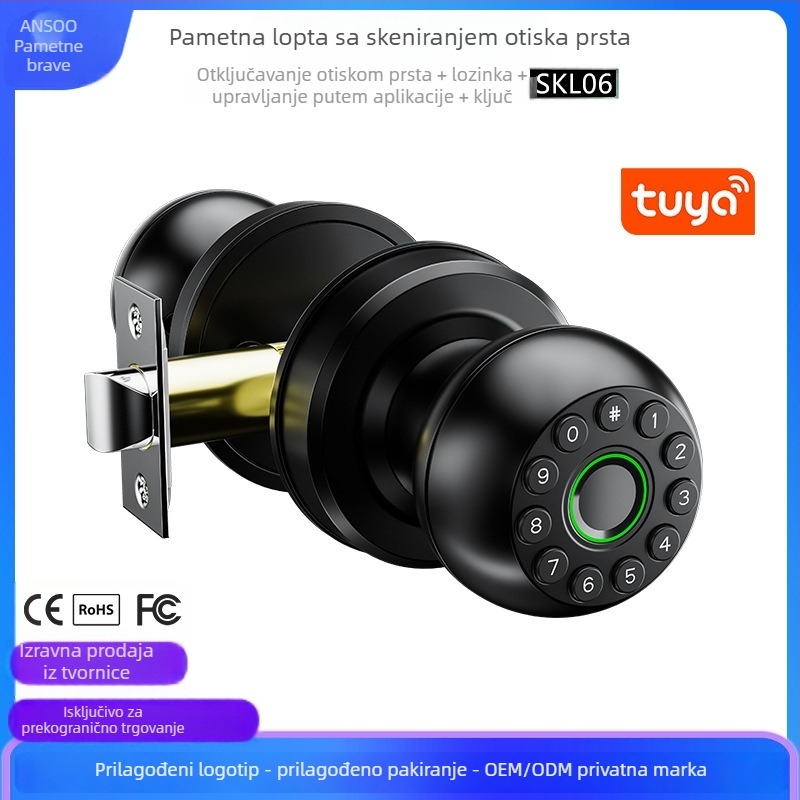 Pametna brava s otiskom prsta i Bluetooth za unutarnja vrata – 20 mjesta za otiske, više od 100000 otključavanja, skeniranje 0,14 s, radna temperatura -20 do 70°C, vlažnost do 70%