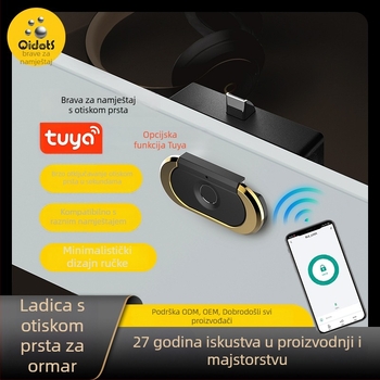 Brava za ladicu s otiskom prsta i držačem, model F182, materijal: cink-aluminijska legura, marka Qidots, namjena: garderoba, ladica, ormar za cipele, ormar za dokumente, teretana