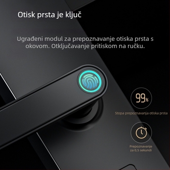 Bork V10S Pametna brava za vrata s otiskom prsta, 100 pohranjenih otisaka, 1.000.000 otključavanja, skeniranje 0,001 s, lažno prihvaćanje 0,01%, radna temperatura -10 do 65°C