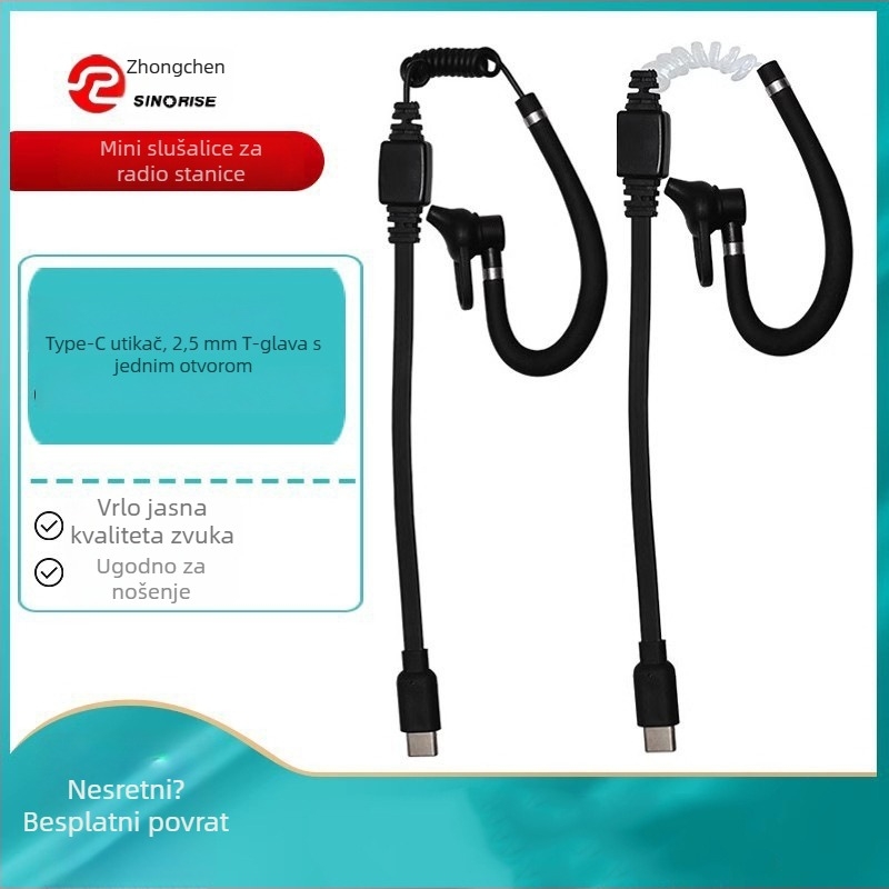 Zhongchen Mini Kabel za slušalice za walkie-talkie, Type-C priključak, ušni dizajn, protiv smetnji, jasan zvuk