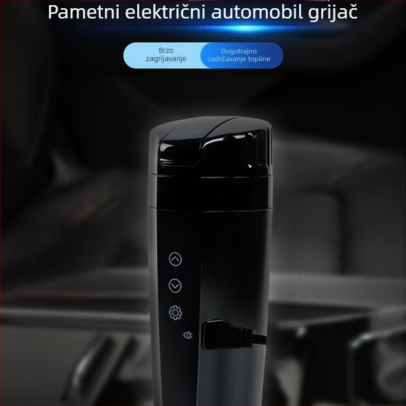 Automobilski električni grijač vode u šalici, 12V–24V universalno, 80W, CS-008, nehrđajući čelik i plastika