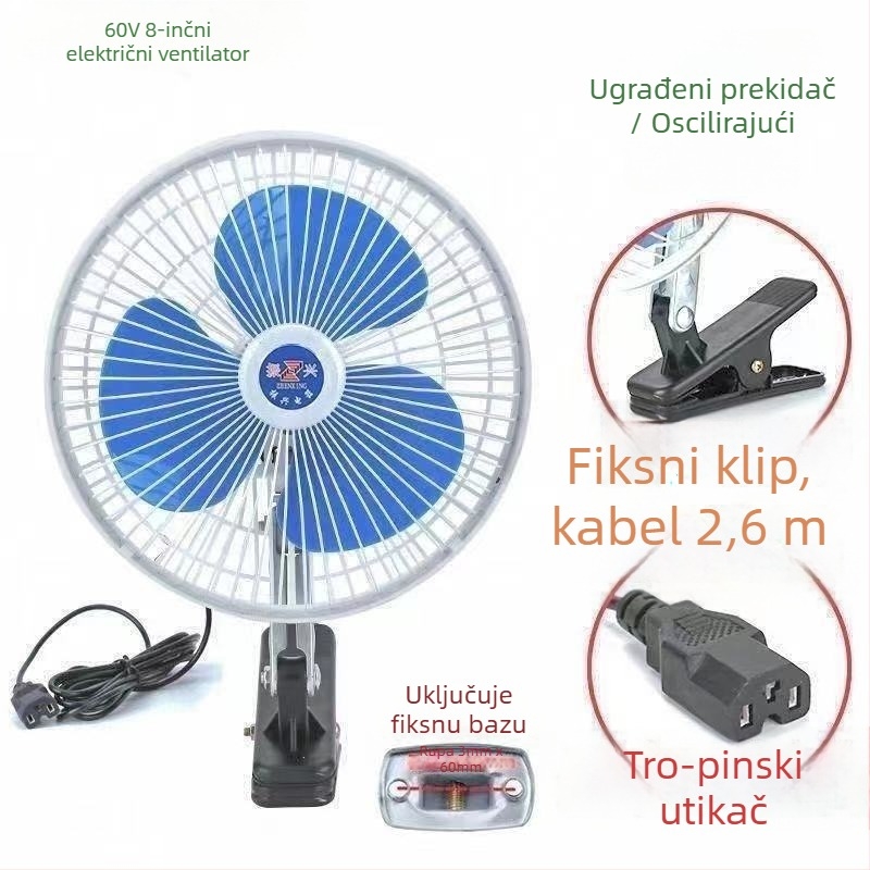 Automobilski ventilator s univerzalnom kompatibilnošću 12-85V, za automobile, tricikle i vanjsku upotrebu