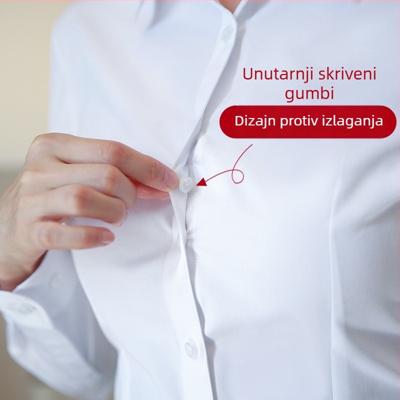 Ženska pamučna košulja s dugim rukavima, uski kroj, kvadratni ovratnik, jednoredno kopčanje