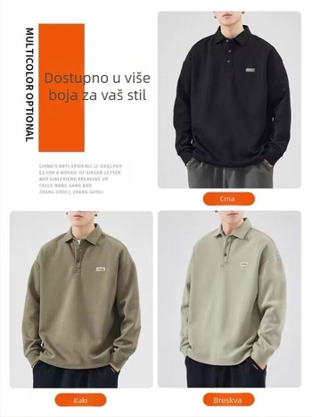 Pulover u korejskom stilu s fleecem, okruglim izrezom, dugim rukavima, tiskom slovima