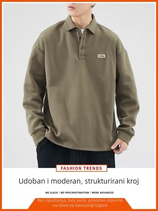 Pulover u korejskom stilu s fleecem, okruglim izrezom, dugim rukavima, tiskom slovima