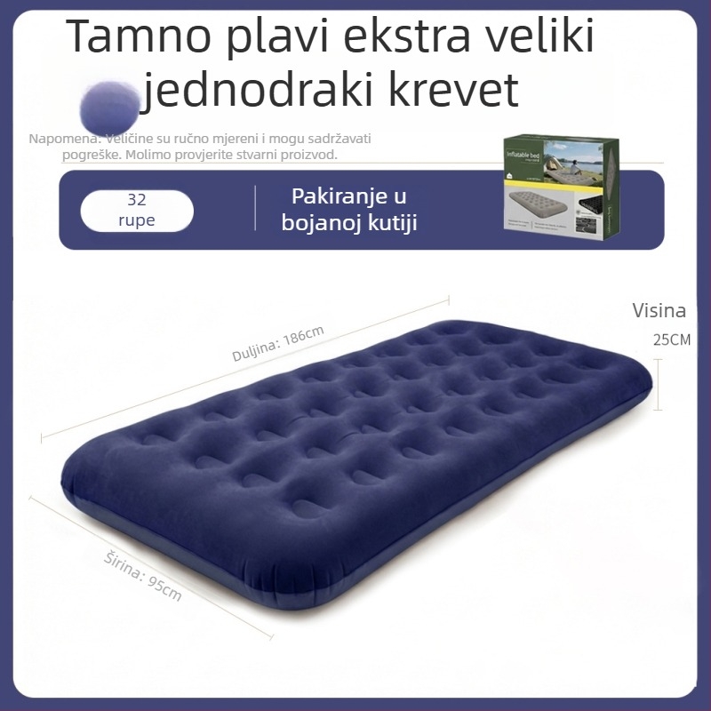 Naduvljivo ležište za kampiranje s vanjskom pumpom, ručno napuhavanje, flokirana površina, 1 sloj, maksimalna nosivost 300