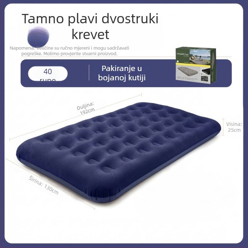 Naduvljivo ležište za kampiranje s vanjskom pumpom, ručno napuhavanje, flokirana površina, 1 sloj, maksimalna nosivost 300
