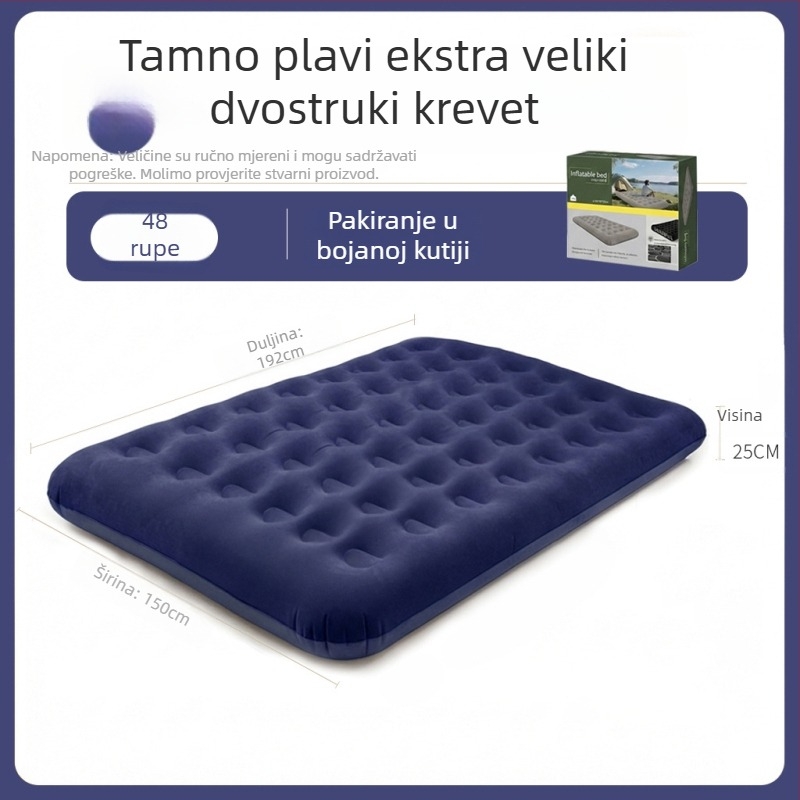 Naduvljivo ležište za kampiranje s vanjskom pumpom, ručno napuhavanje, flokirana površina, 1 sloj, maksimalna nosivost 300