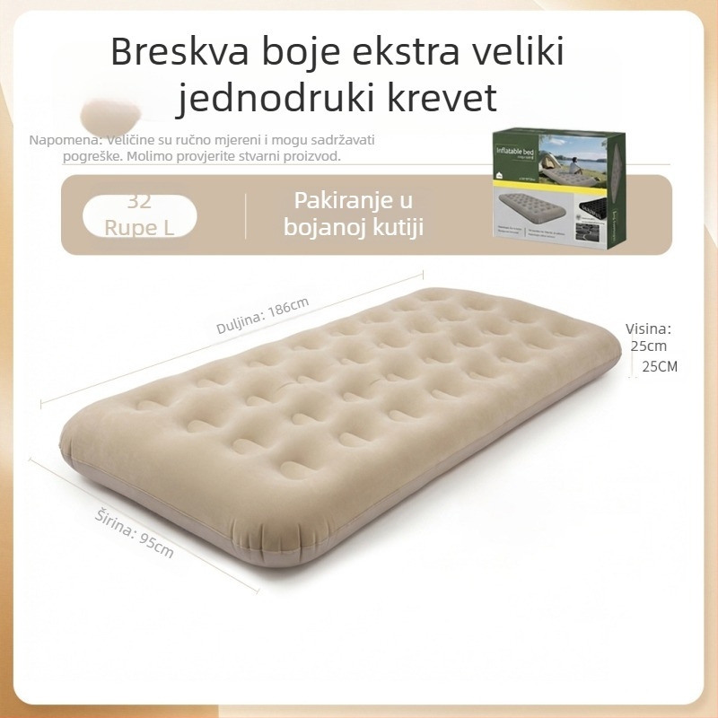 Naduvljivo ležište za kampiranje s vanjskom pumpom, ručno napuhavanje, flokirana površina, 1 sloj, maksimalna nosivost 300
