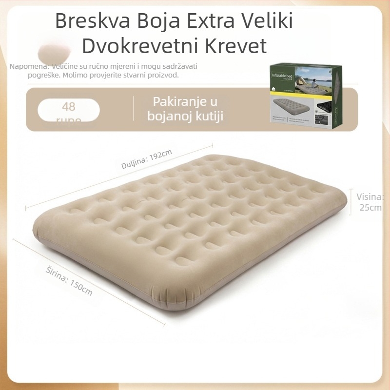 Naduvljivo ležište za kampiranje s vanjskom pumpom, ručno napuhavanje, flokirana površina, 1 sloj, maksimalna nosivost 300