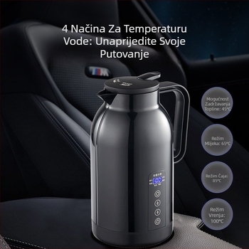 Automobilski električni kuhalo za vodu, 1.1 L kapaciteta, unutrašnjost od nehrđajućeg čelika, 12V/24V, podesiva snaga, model Xf-h13a