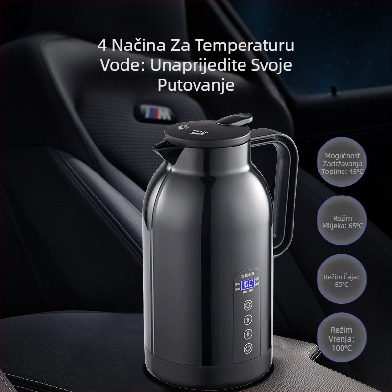 Automobilski električni kuhalo za vodu, 1.1 L kapaciteta, unutrašnjost od nehrđajućeg čelika, 12V/24V, podesiva snaga, model Xf-h13a