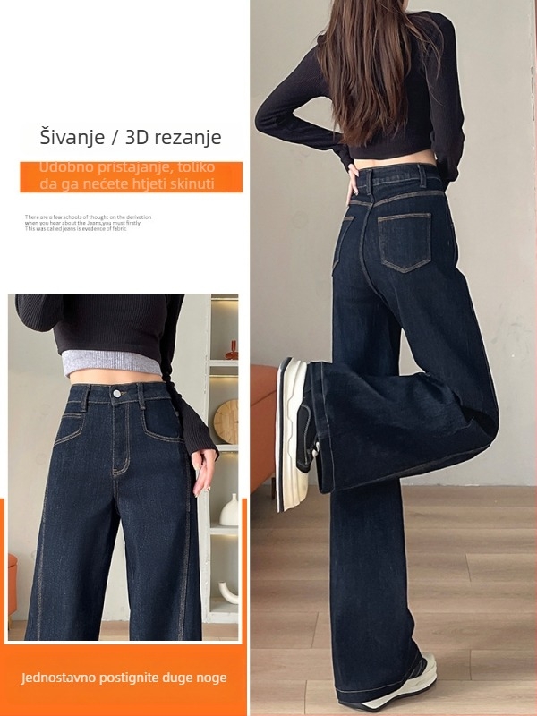 Ženske traperice s širokim krojem, fleece podstava, visokim pojasom, patchwork dizajn, 70–80% pamuka