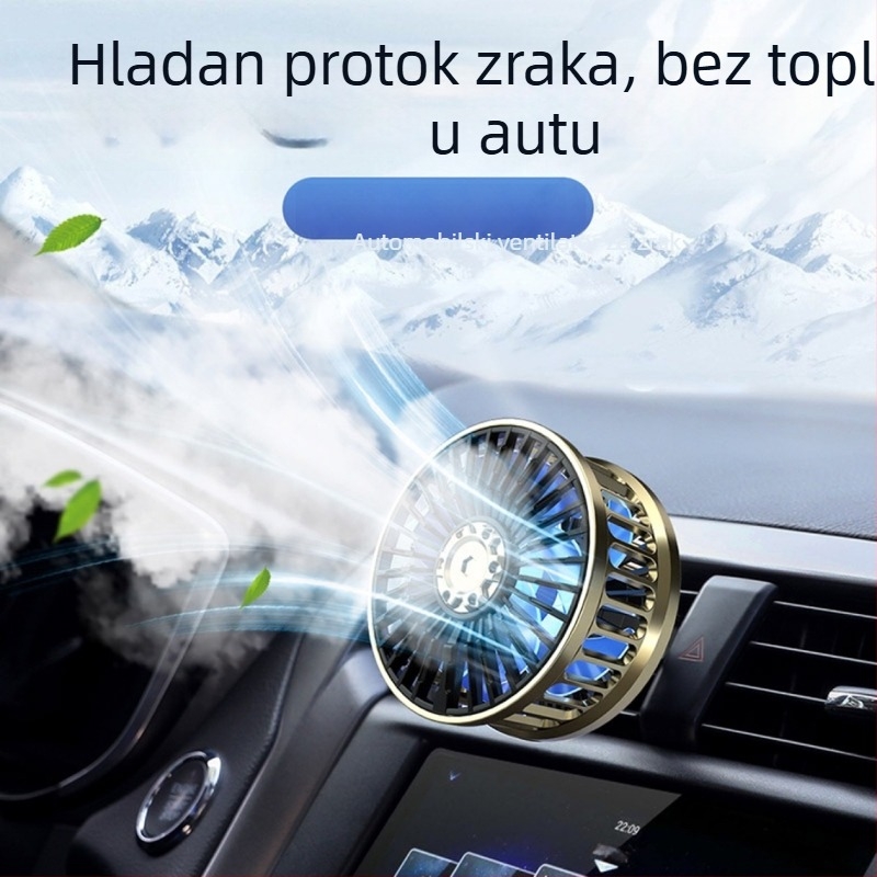 Automobilski ventilator F210 USB, dvostruki motor, 5V, ABS + pločica s obvodom, za automobil i kućnu upotrebu