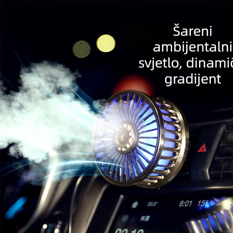 Automobilski ventilator F210 USB, dvostruki motor, 5V, ABS + pločica s obvodom, za automobil i kućnu upotrebu