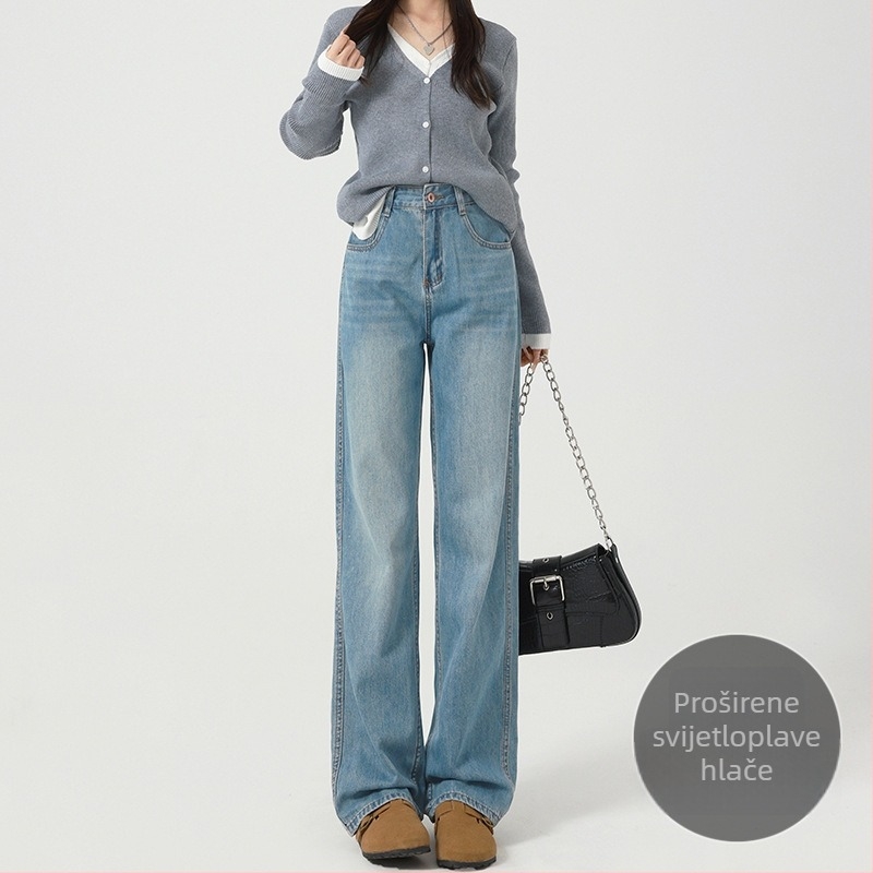 Ženske široke traperice, visok pojas, straight kroj, denim, 80–90% pamuk