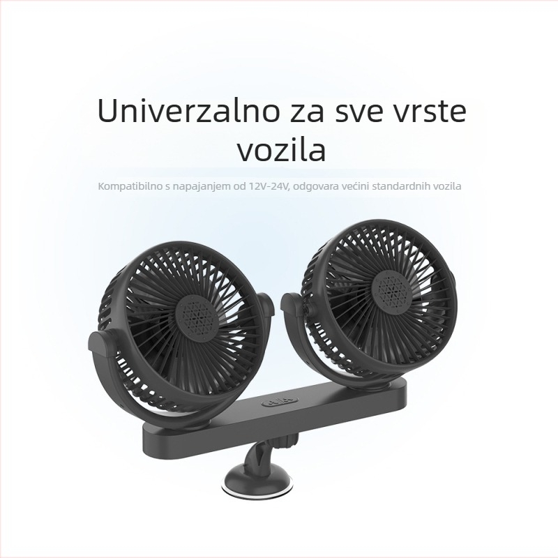 Automobilski ventilator, univerzalni 12V-24V, 10W, USB napajanje, usisna čašica, dvostruka glava, model ymg-904
