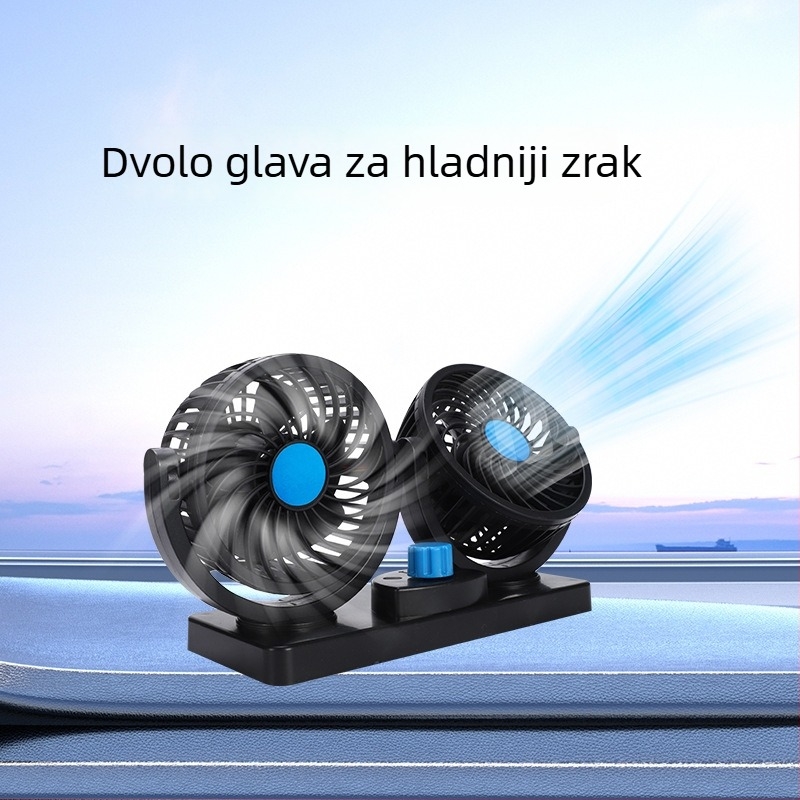 Dvostruki automobilski ventilator za ugradnju, 5/12/24V, snažan vjetar, rotirajuća glava
