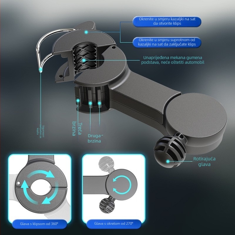 Automobilski ventilator - USB napajan, za stražnje sjedalo, univerzalni, snažan, višestruke namjene
