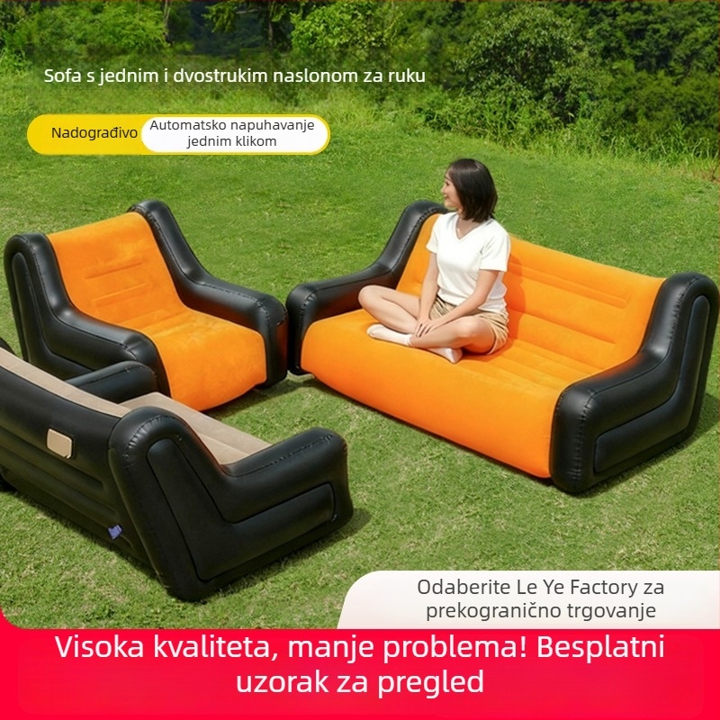 Naduvljivi kauč s naslonom – kamping kauč za 1 ili 2 osobe, PVC flocking, debljina 0,55 mm, težina 5 kg