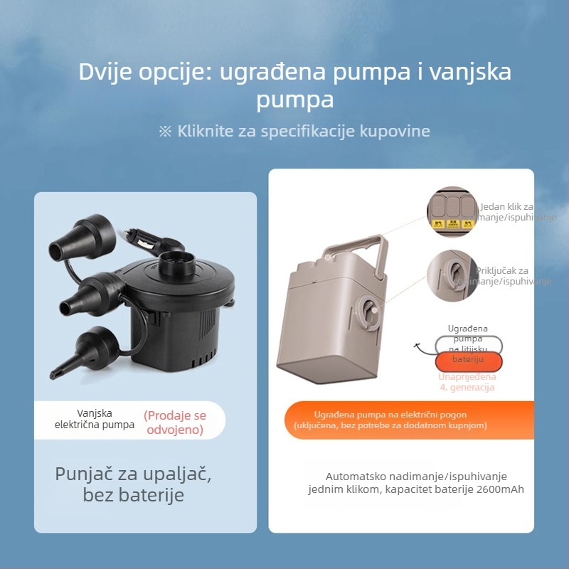Naduvljivi kauč s naslonom – kamping kauč za 1 ili 2 osobe, PVC flocking, debljina 0,55 mm, težina 5 kg