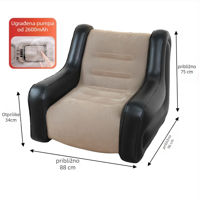 Naduvljivi kauč s naslonom – kamping kauč za 1 ili 2 osobe, PVC flocking, debljina 0,55 mm, težina 5 kg