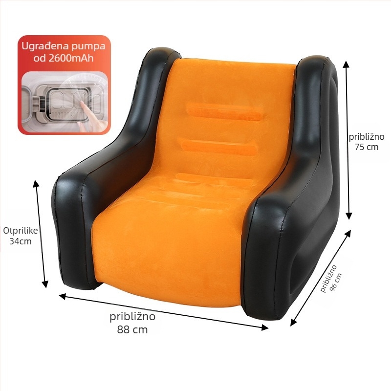 Naduvljivi kauč s naslonom – kamping kauč za 1 ili 2 osobe, PVC flocking, debljina 0,55 mm, težina 5 kg